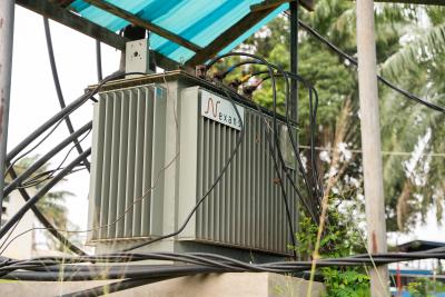 A transformer bought and installed to supply electricity to J.J Dossen hospital in Harper, Maryland County, Liberia.